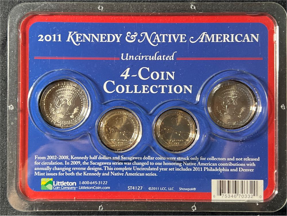 2011 UNCIRCULATED KENNEDY & NATIVE AMERICAN SACAGAWEA 4 COIN COLLECTION IN ORIGINAL PKG  coin collectible - Main Image 2