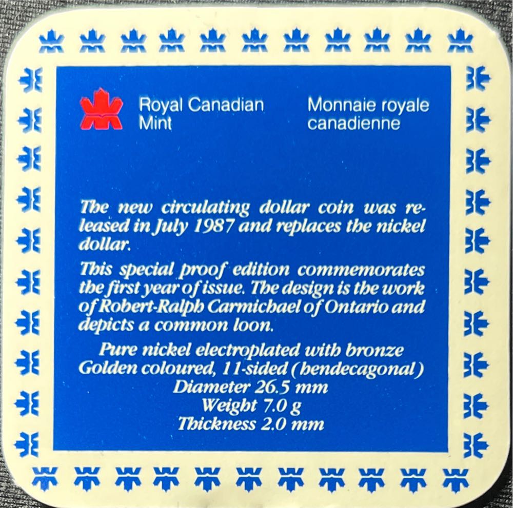 1987 Canada Loon Dollar First Year Of Issue - Special Proof With Box & Coa  coin collectible - Main Image 2