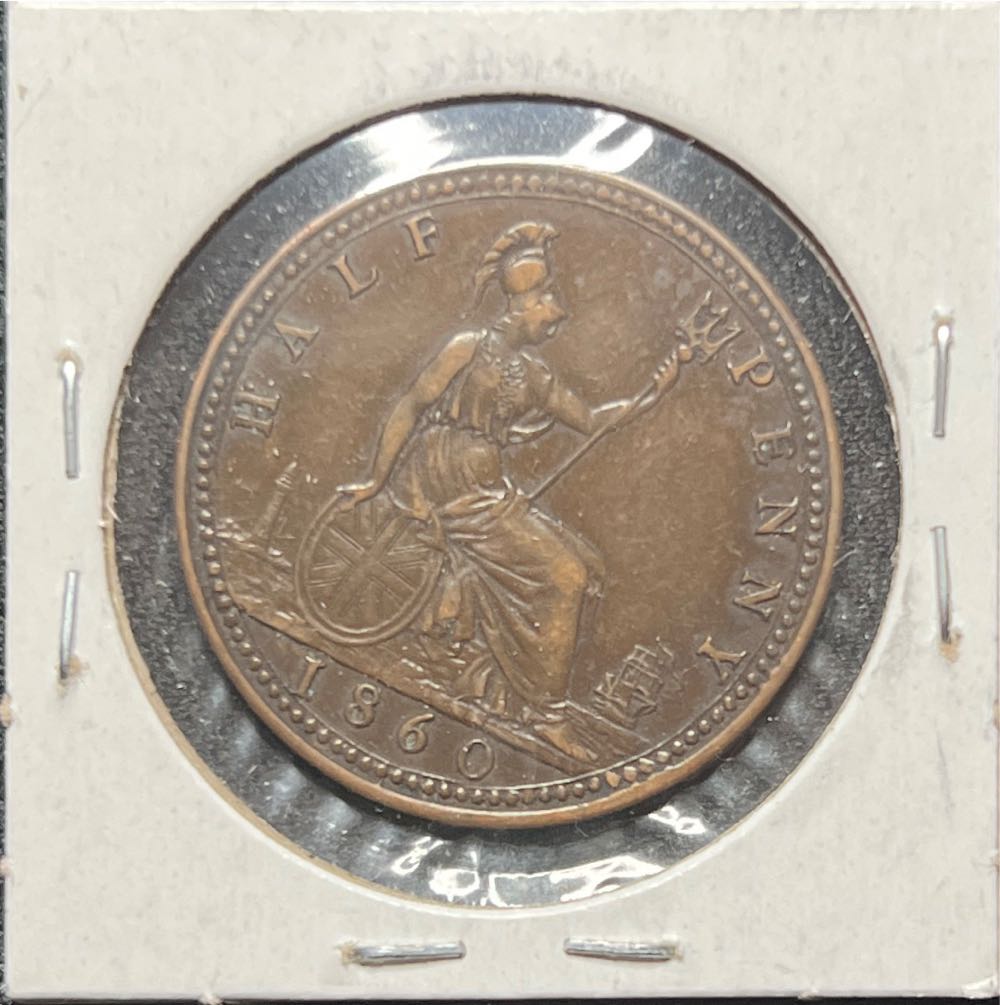 1860 Great Britain 1/2 Penny ~Victoria ~ VF ~  coin collectible - Main Image 2