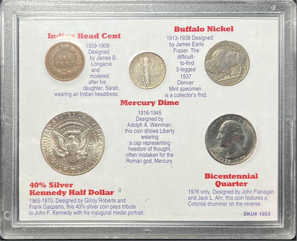 America’s Favorite Coins 5 Coin Set JFK 50c Mercury Indian Buffalo Bicentennial  coin collectible - Main Image 2
