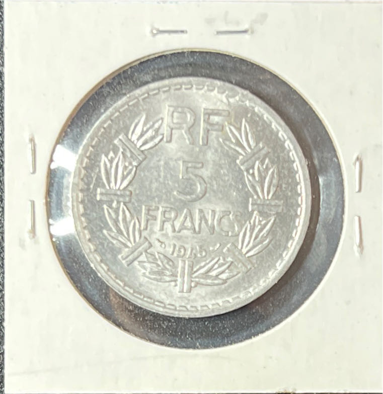 1945 FRANCE - 5 FRANCS - ALUMINUM - WWII era   coin collectible - Main Image 2