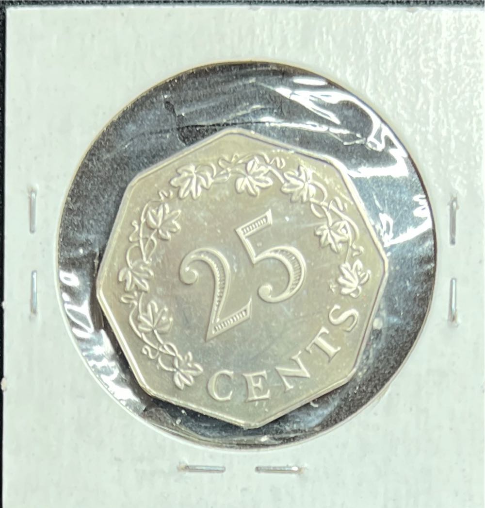 1977 MALTA 25 CENTS  LOW MINTAGE Frosty Strike  coin collectible - Main Image 2