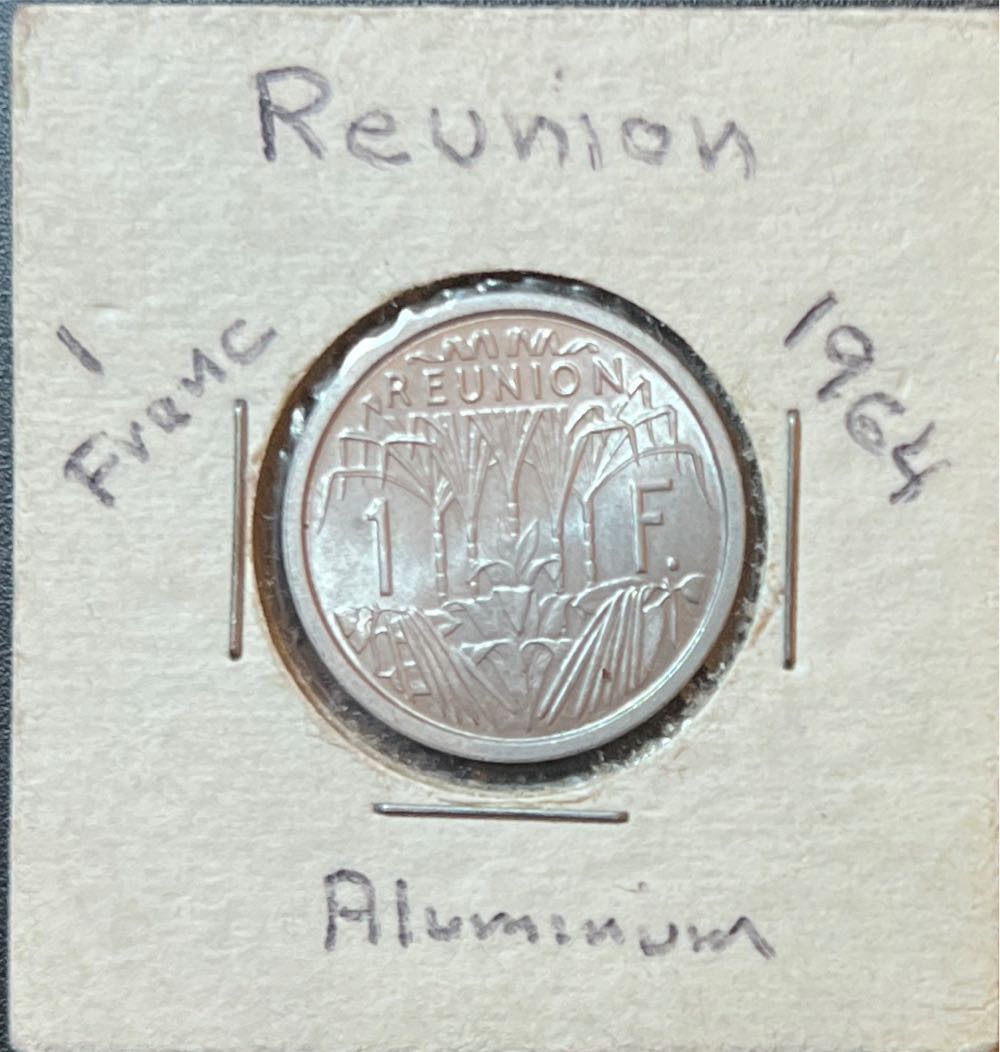 1964 French Reunion 1 Franc Aluminum   coin collectible - Main Image 2