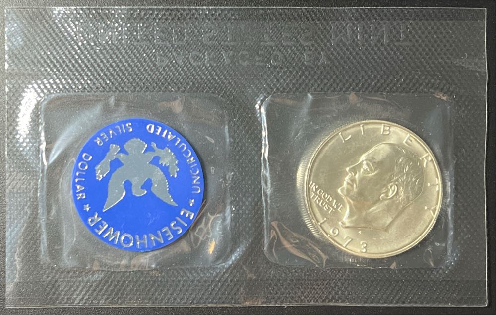 1973-S Eisenhower 40% Silver Dollar, BU, Original Blue Pack  coin collectible - Main Image 2
