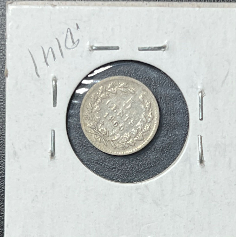 1869 NETHERLANDS 5 CENTS Silver KM#91 William III. TT9.4  coin collectible - Main Image 2