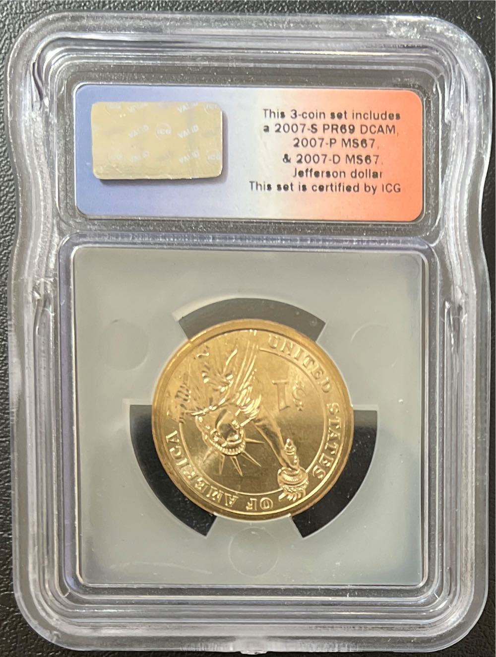 2007-P Jefferson Presidential Dollar ICG MS-67 First Day of Issue  coin collectible - Main Image 2