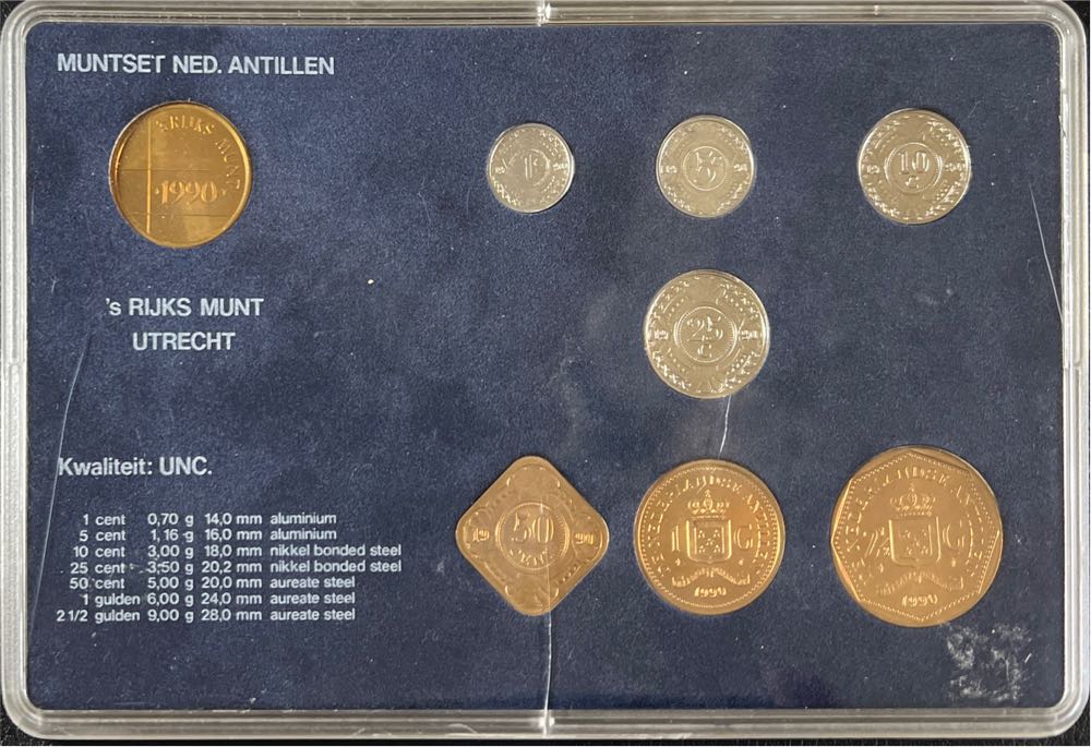 1989 NETHERLANDS ANTILLES - OFFICIAL MINT BU SET (7) w/ ’S RIJKS MINT MEDAL  coin collectible - Main Image 2
