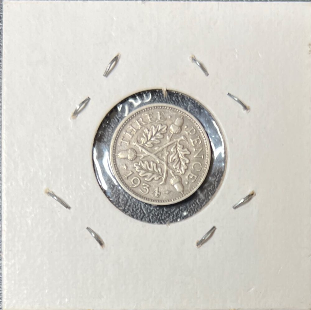 1934 Great Britain,3 Three Pence silver coin  coin collectible - Main Image 2