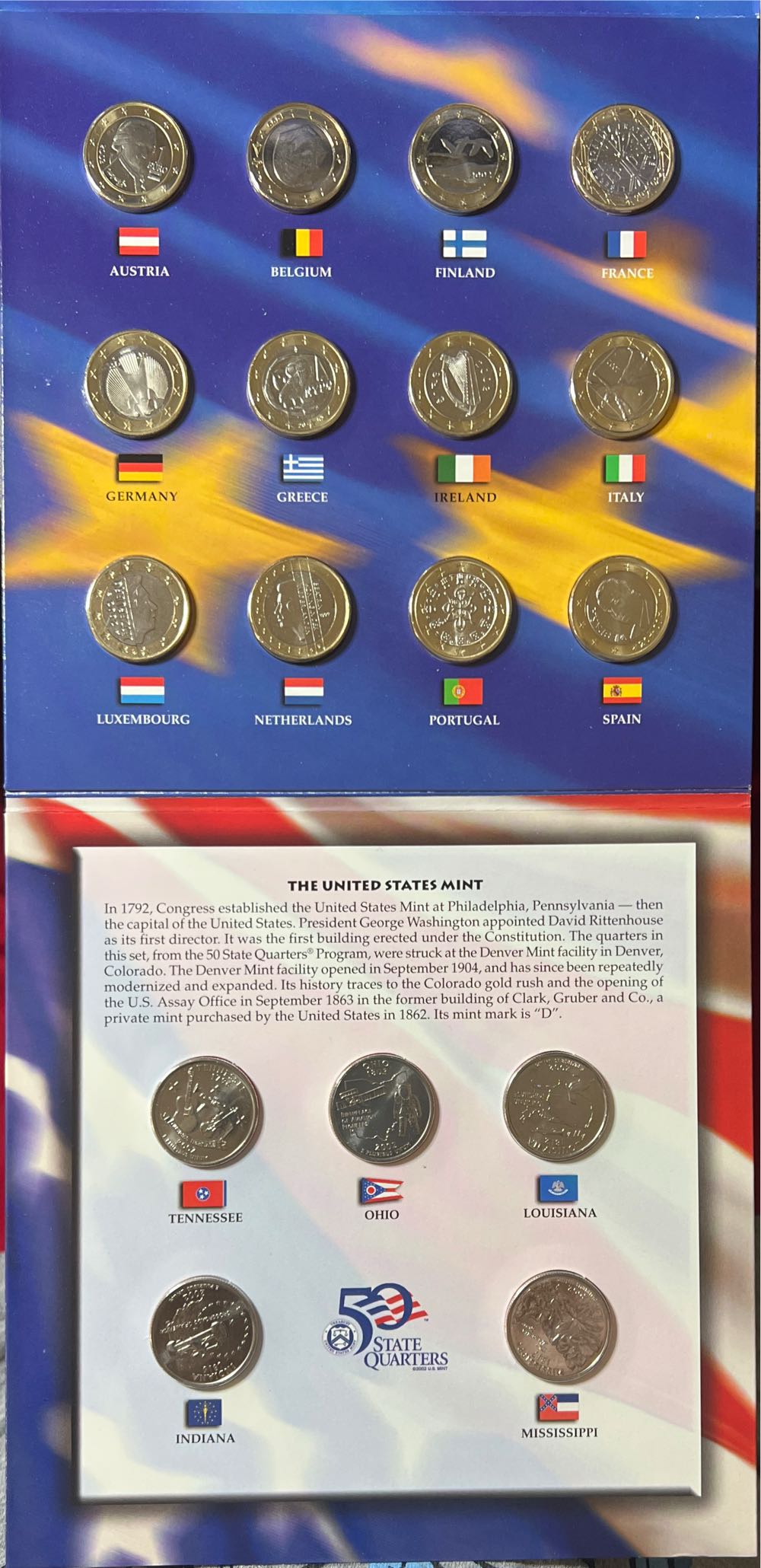 2002 US Mint The 50 State Quarters 12 Euro Nations Coin Collection SUPER SET 2A6  coin collectible - Main Image 3