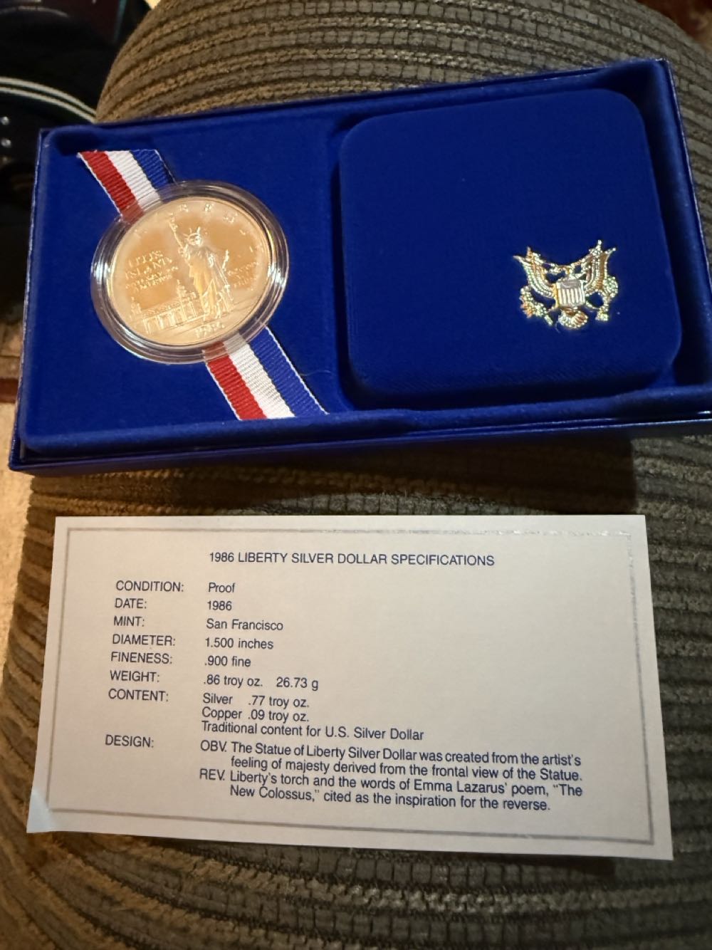 1986 S UNITED STATES Ellis Island Statue Liberty Proof Silver Dollar Coin  coin collectible - Main Image 3