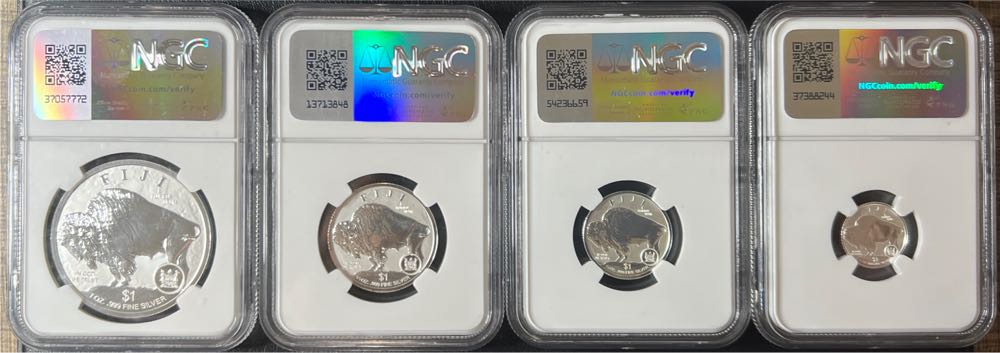 2023 Fiji Fractional Silver Buffalo Reverse Proof 4 Coin Set NGC Reverse PF70 First Day of Issue Buffalo Label  coin collectible - Main Image 2