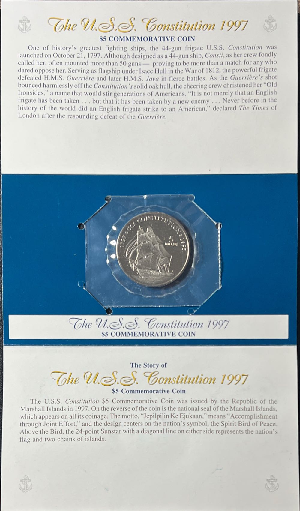 1997 The USS Constitution Five Dollar Commemorative Coin  coin collectible - Main Image 2