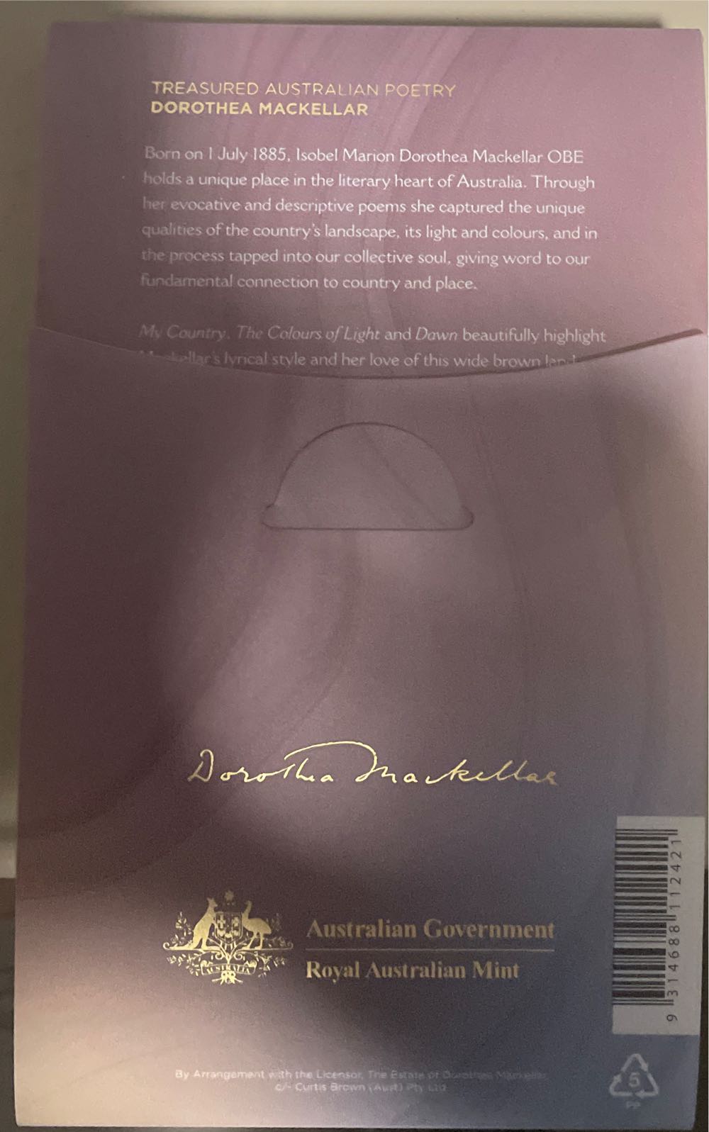 50c Dorothea Mackellar Treasured Australian  coin collectible [Barcode 9314688112421] - Main Image 2