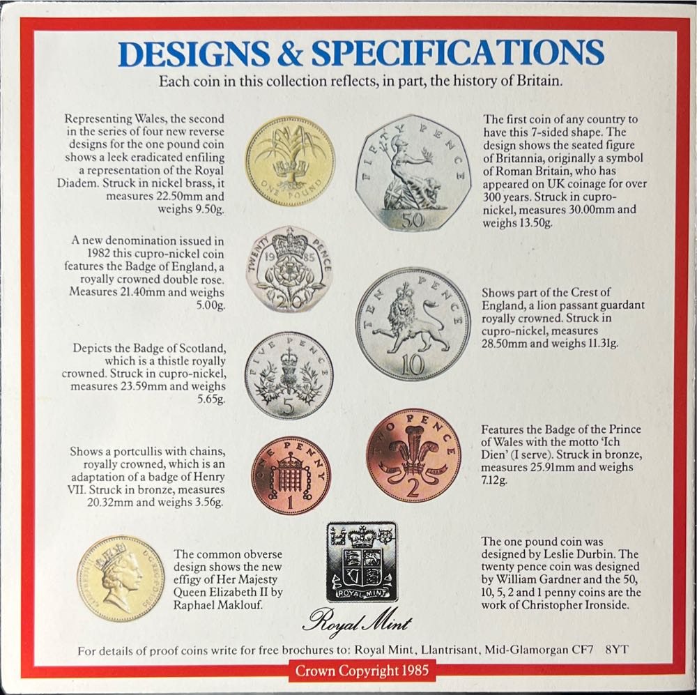 1985 Royal Mint UK BU/BUNC Uncirculated Annual Year Coin Collection Set Ref BD  coin collectible - Main Image 3