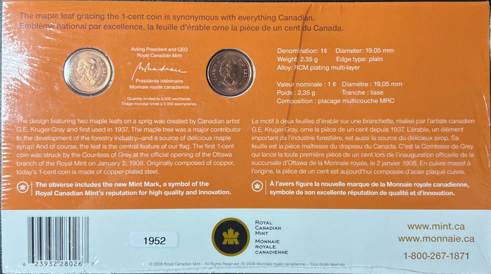 2006 Official First Day One Cent Coin  coin collectible - Main Image 2