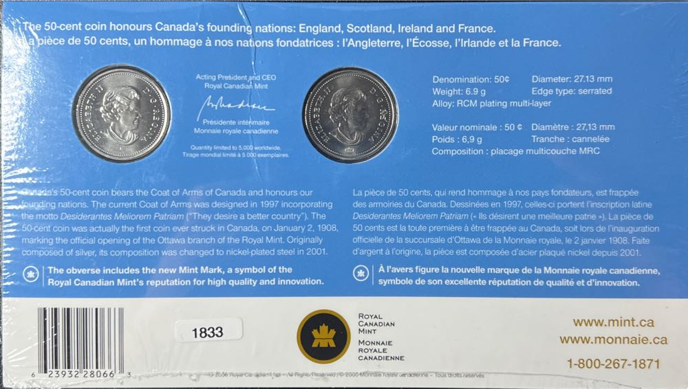 2006 First Day Strike Sealed Canada And Logo 50 Cent  coin collectible [Barcode 623932280663] - Main Image 2