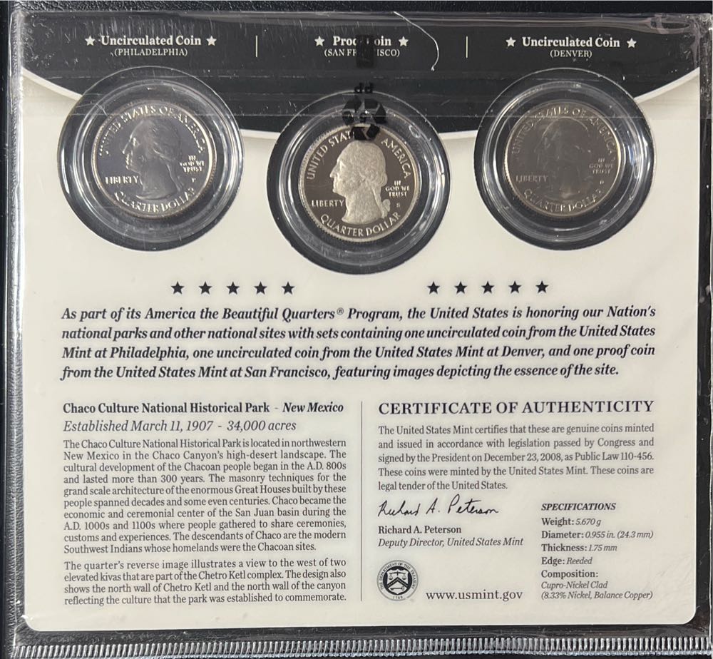 Us Mint America The Beautiful 3 Set Chaco Culture Nat. Historical Park  coin collectible [Barcode 704785360822] - Main Image 2