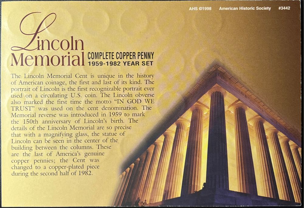 1959-1982 Lincoln Memorial Complete Copper Penny  coin collectible - Main Image 2