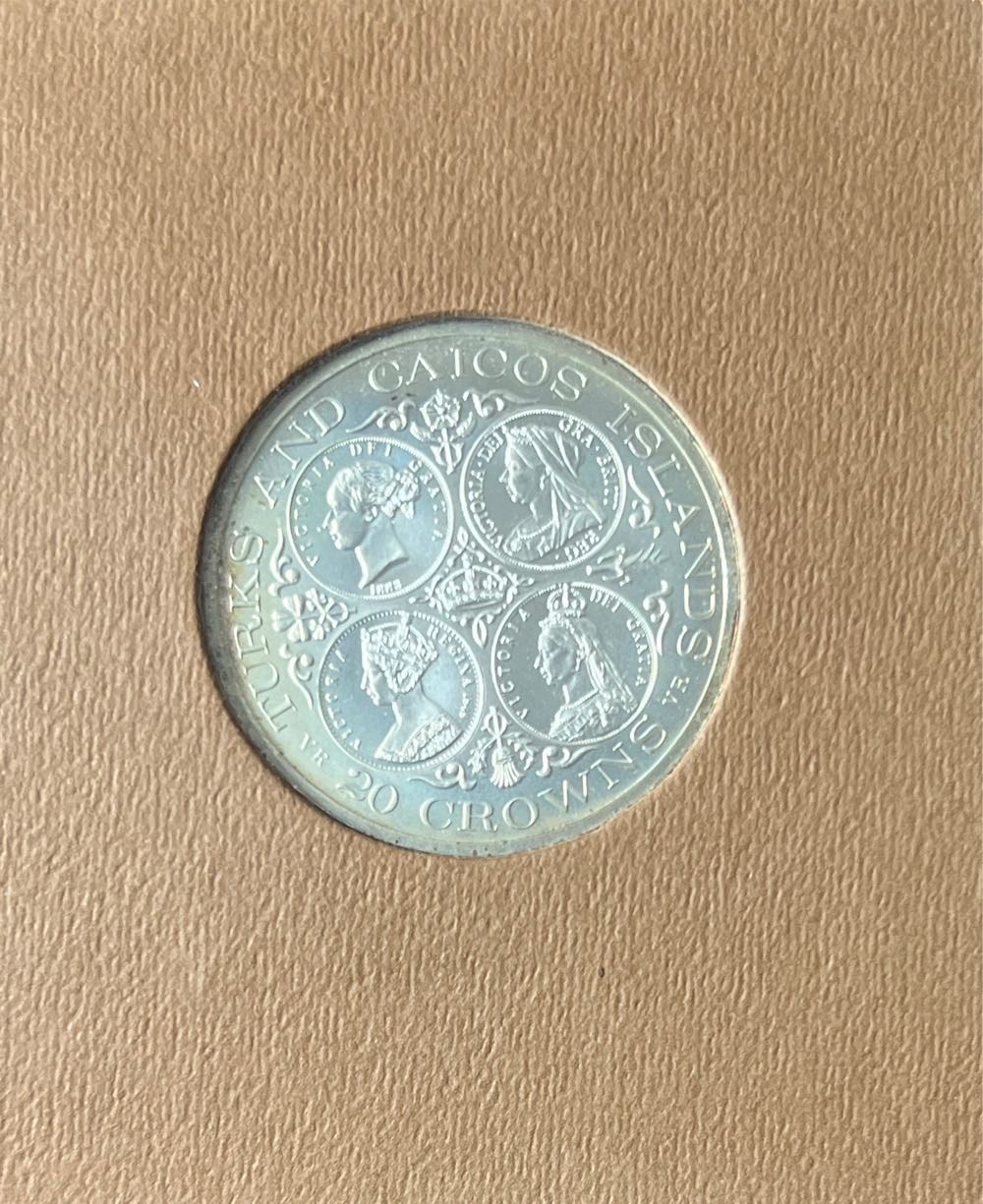 1976 Turks & Caicos Islands Victoria 20 Crown Silver Coin Uncirculated COA Book  coin collectible - Main Image 2