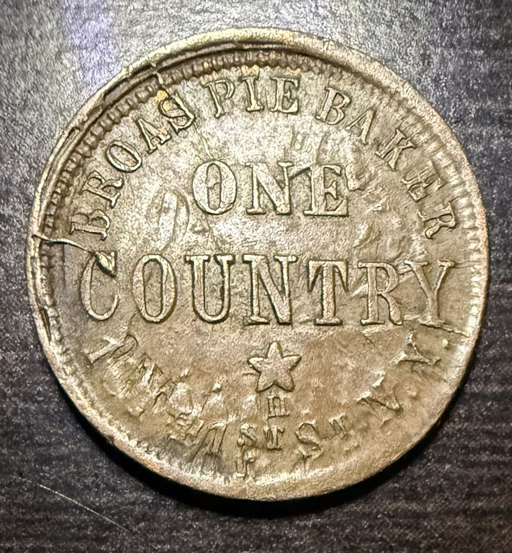 One Country Broas Pie Baker 131 41st ST. N.Y. • One Country Broas Pie Baker 131 41st ST. N.Y. Die Clash Over Indian Head  coin collectible - Main Image 2