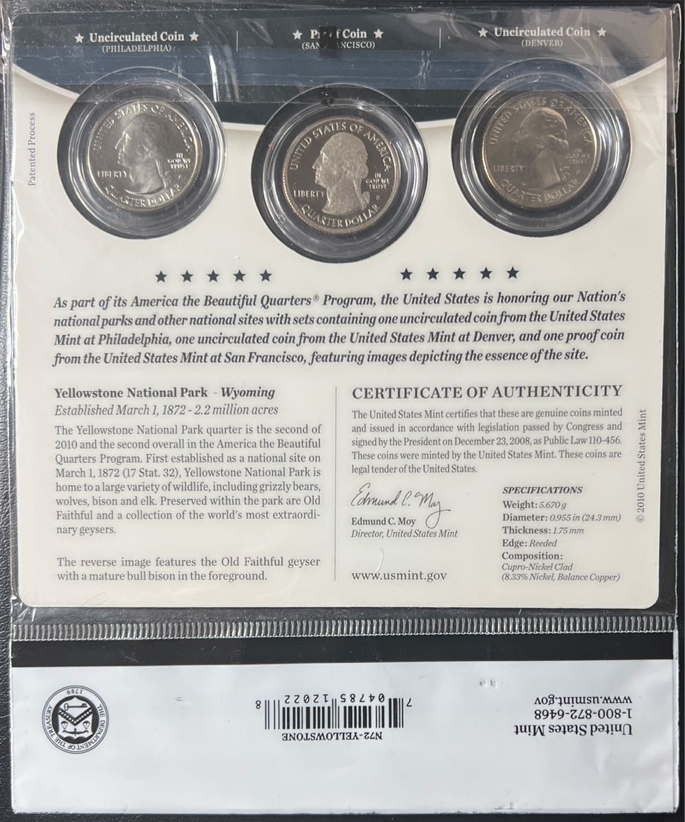 2010 America the Beautiful Quarters US Mint Yellowstone Set  coin collectible [Barcode 704785120228] - Main Image 2