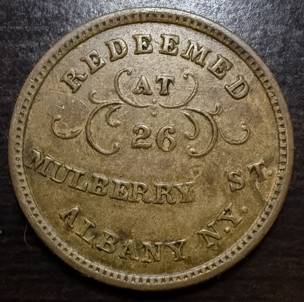 Jos. Mc. Burney Cigarbox Manuf’r 26 Mulberry St. Albany N.Y. • Redeemed At 26 Mulberry St. Albany N.Y.  coin collectible - Main Image 2