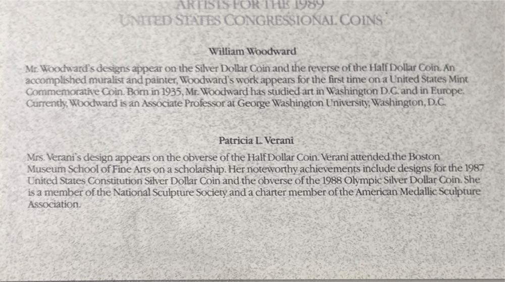 Prestige Set 1989-S US Mint Proof Coin Set with Congresses Bicentennial Silver Dollar and COA  coin collectible - Main Image 5