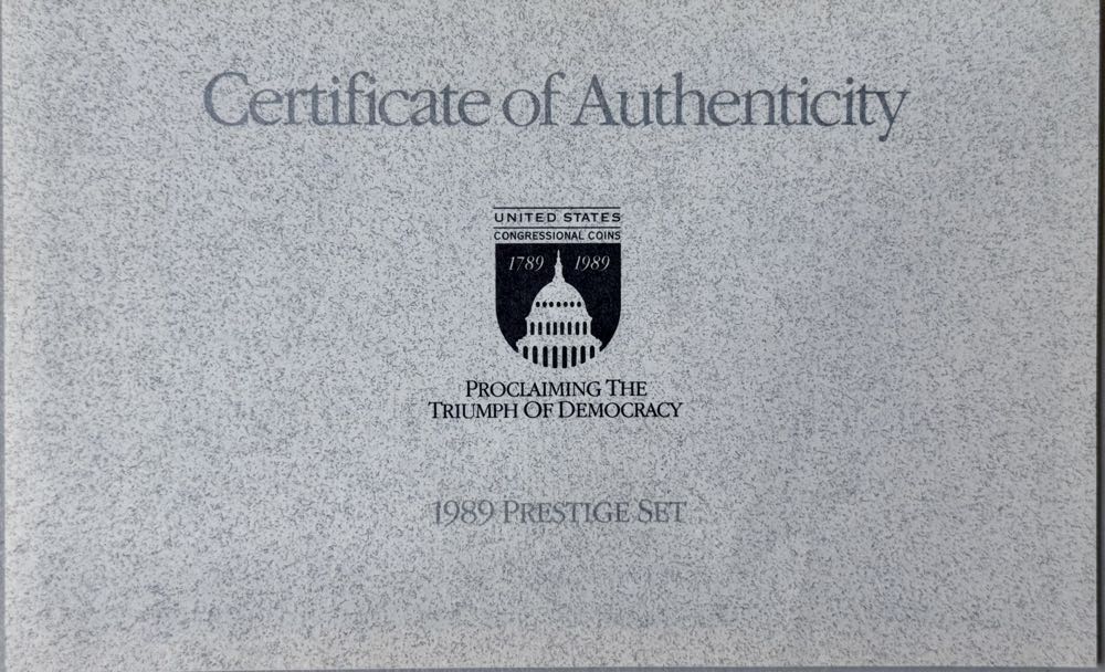 Prestige Set 1989-S US Mint Proof Coin Set with Congresses Bicentennial Silver Dollar and COA  coin collectible - Main Image 8