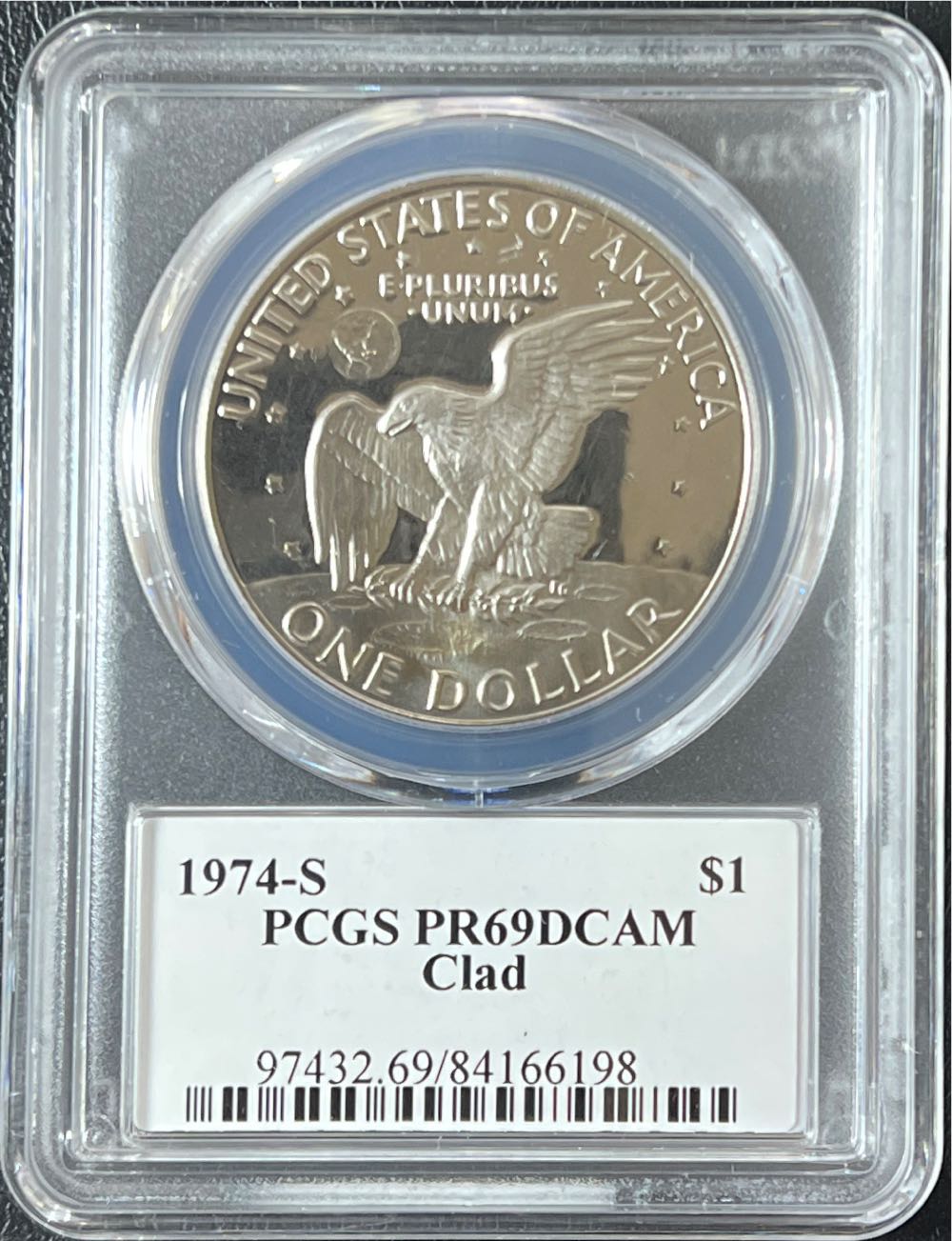 1974 S Clad Eisenhower Dollar PCGS PR69 Deep Cameo - 40th Anniversary Label  coin collectible - Main Image 2