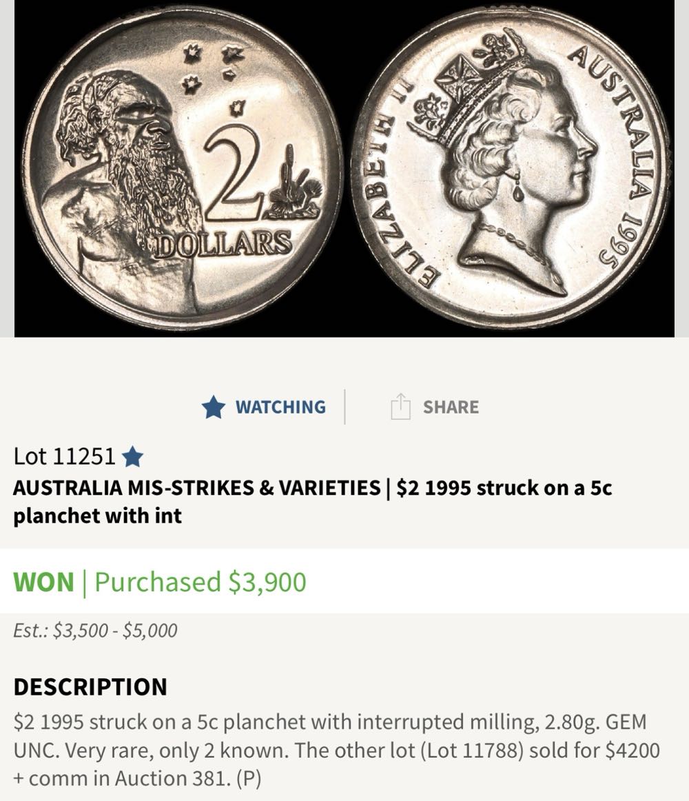 1995 $2 Elder - 5c PLANCHET ERROR  coin collectible - Main Image 3