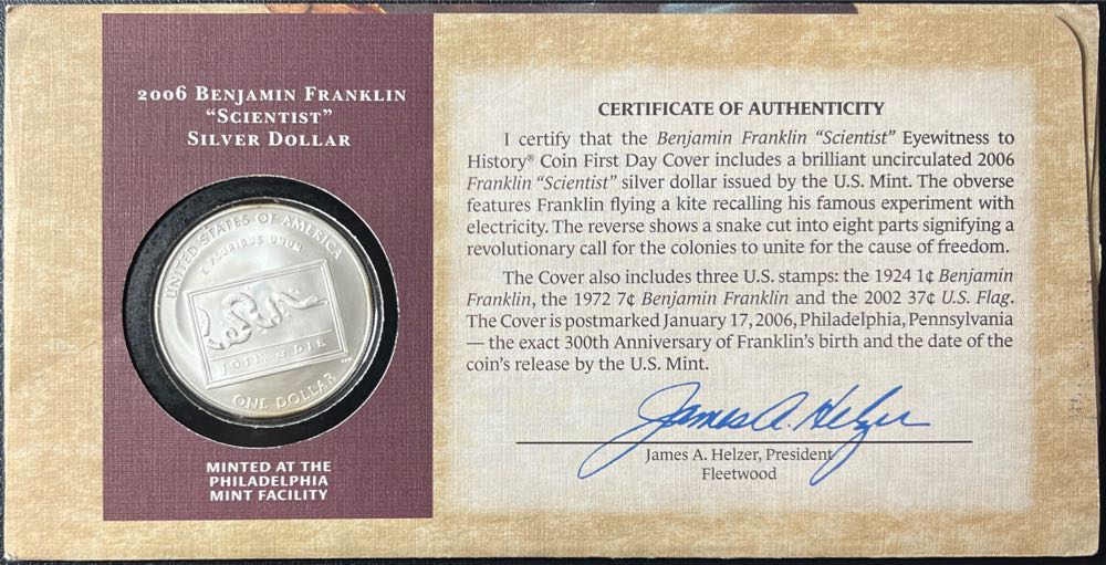 2006 Benjamin Franklin Scientist Silver Dollar  coin collectible - Main Image 2