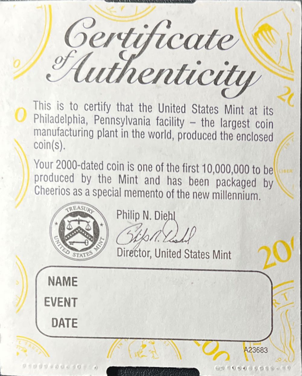 2000 Cheerios Lincoln Cent  coin collectible - Main Image 2