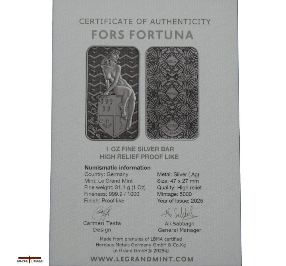 Fors Fortuna High Relief Silver Bullion Bar  coin collectible - Main Image 3