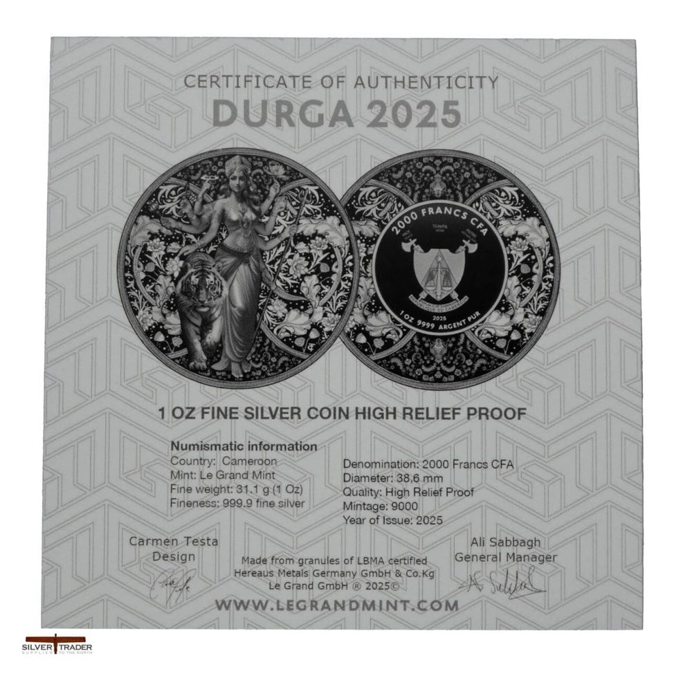 Durga Hindu Goddess High Relief Silver Bullion Coin  coin collectible - Main Image 3