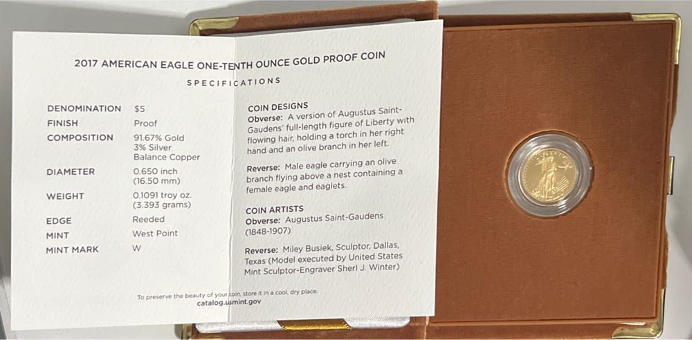 2017 American Eagle 1/10 Oz Gold Proof Coin  coin collectible [Barcode 704785960558] - Main Image 2