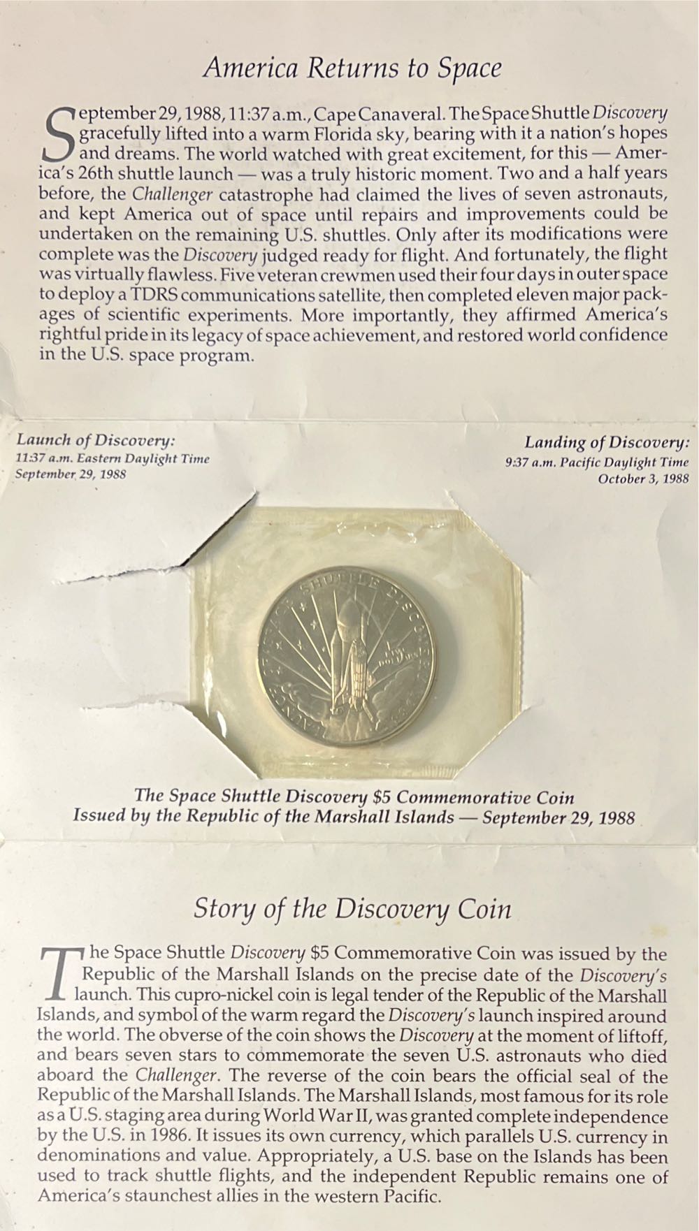 The Space Shuttle Discovery $5 Commemorative Coin  coin collectible - Main Image 2