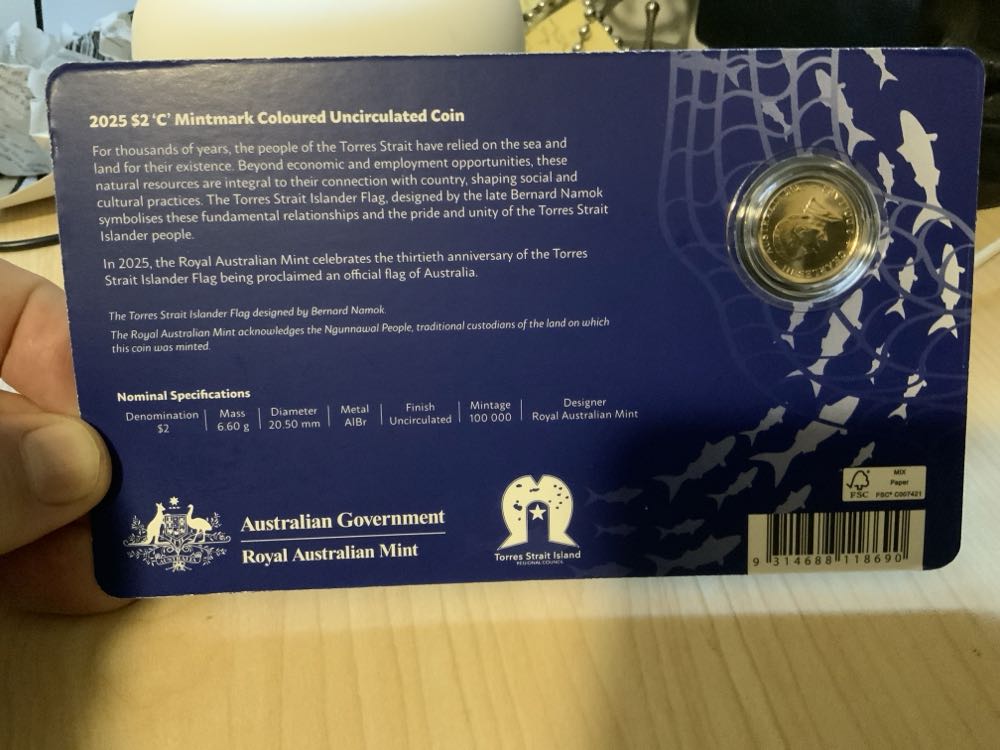 $2 Torres Strait Islander Flag 30th Mintmark Anniversary  coin collectible [Barcode 9314688118690] - Main Image 2