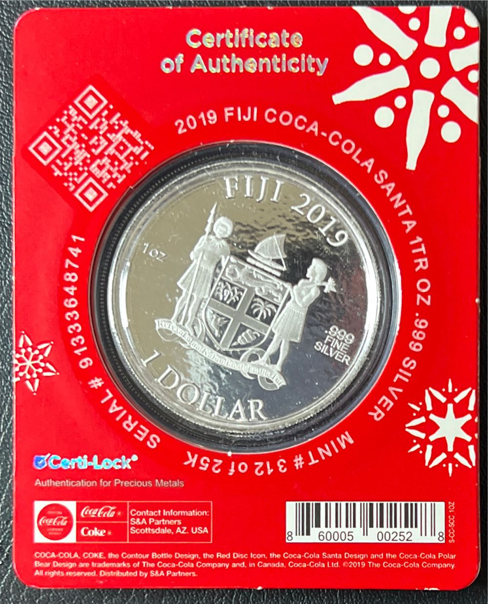 2019 Bank of Fiji $1 Santa Claus Coca Cola Holiday Coin  coin collectible [Barcode 860005002528] - Main Image 2
