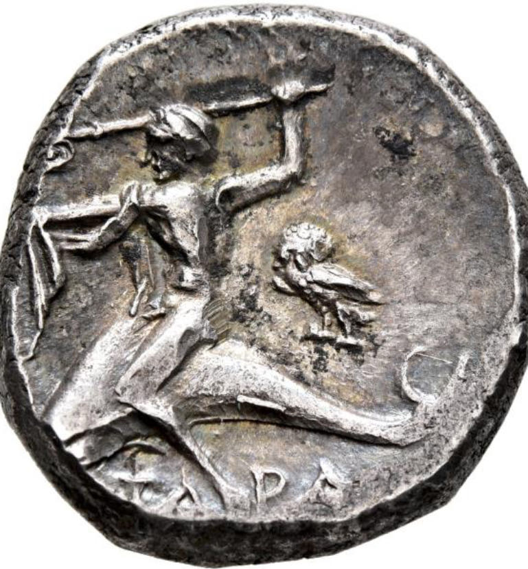 CALABRIA. Tarentum. Circa 272-240 BC. Didrachm or Nomos (Silver, 18 mm, 6.54 g, 1 h)  coin collectible - Main Image 2