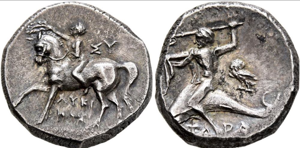 CALABRIA. Tarentum. Circa 272-240 BC. Didrachm or Nomos (Silver, 18 mm, 6.54 g, 1 h)  coin collectible - Main Image 3