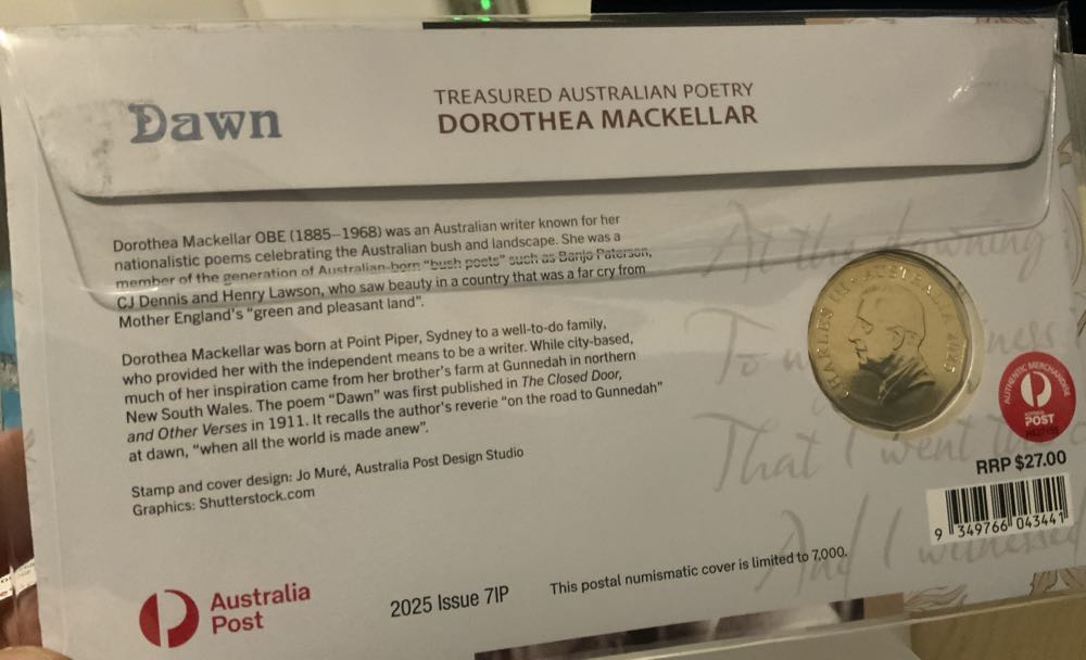 Dorothea Mackellar – Colours Of Light 50c Postal ...  coin collectible [Barcode 9349766043434] - Main Image 3
