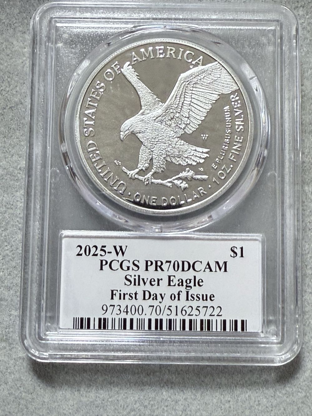 Slab 2025 W Silver Eagle PCGS PR70DCAM First Day Of Issue  coin collectible - Main Image 2