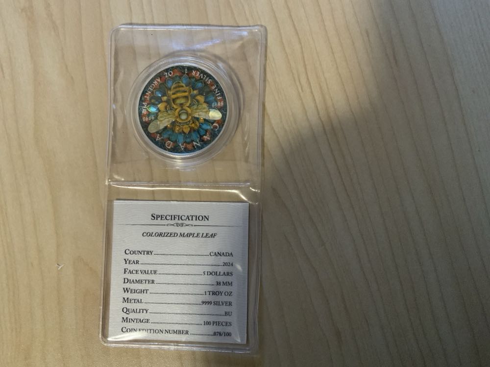 2024 Maple Leaf 2024 Canada Farbmunze Mandala Honey Bee 1oz Silver Colour Edition  coin collectible - Main Image 2