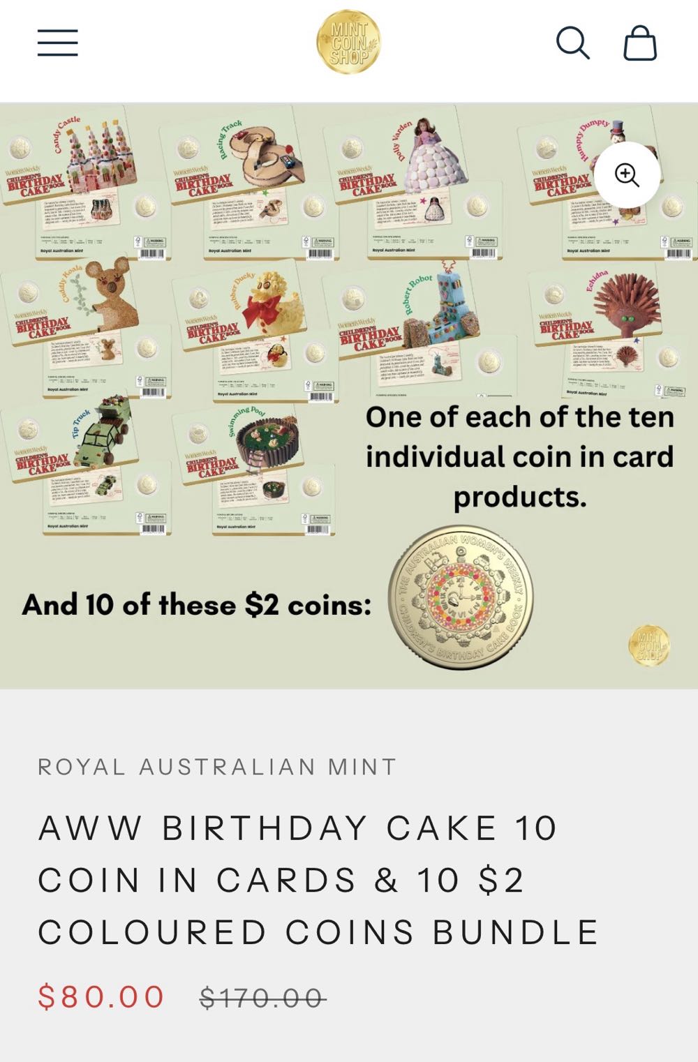 AWW Set Of $1 Coin Cards 2025 Bag Of $2 Coins X 10 Woman’s Weekly Recipe Birthday Cake Release  coin collectible [Barcode 9314688117853] - Main Image 3