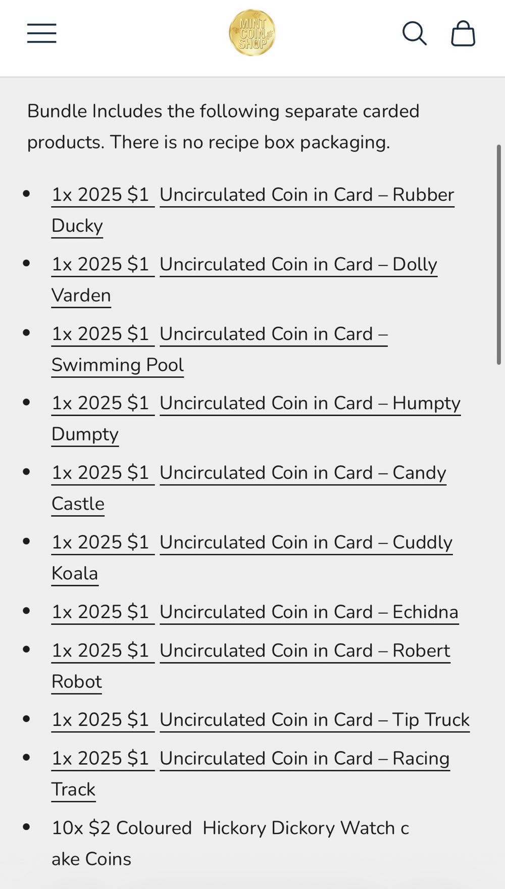 AWW Set Of $1 Coin Cards 2025 Bag Of $2 Coins X 10 Woman’s Weekly Recipe Birthday Cake Release  coin collectible [Barcode 9314688117853] - Main Image 4