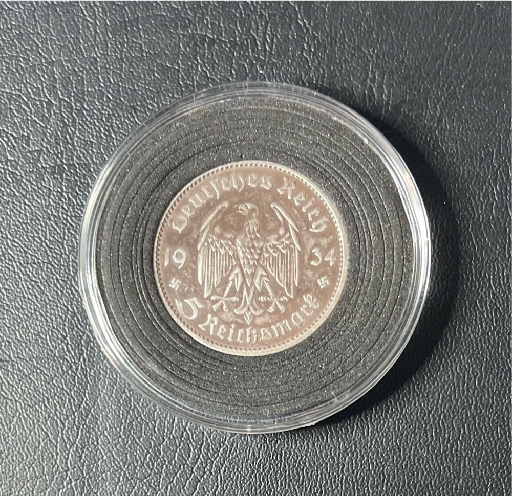 1934-A Germany 3rd Reich Coin 5 Mark Silver Coin 1st Anniversary Nazi Rule  coin collectible - Main Image 2