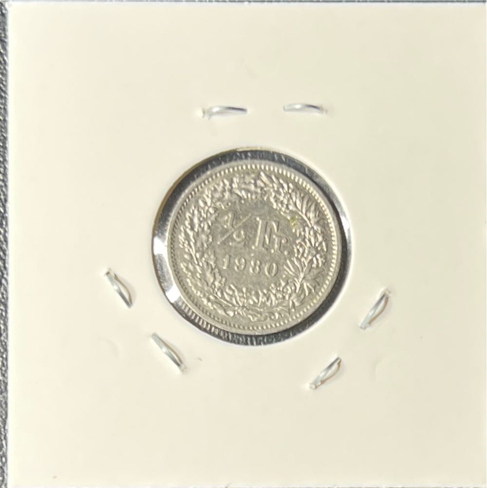 1980 Switzerland 1/2 Franc  coin collectible - Main Image 2