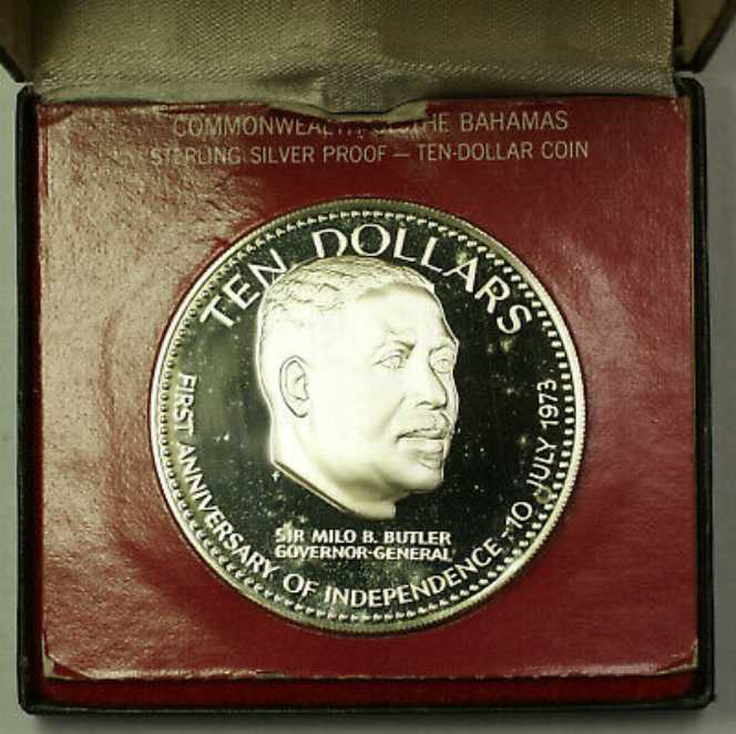 Franklin Mint: 1974 $10 Independence Coin of the Bahamas Sliver  coin collectible - Main Image 2