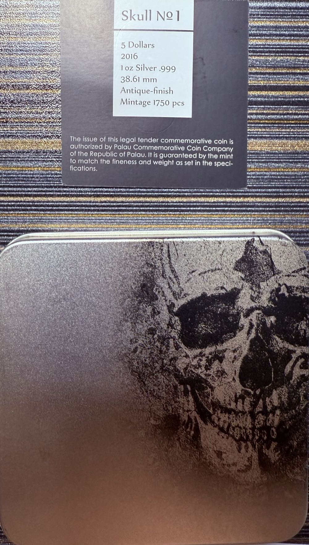 Palau 2016 1oz Silver Skull No 1 Antique Finish First Strike PR69  coin collectible - Main Image 4