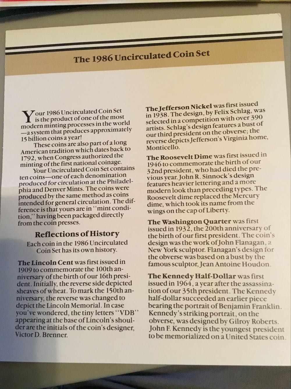 C. 1986 United States Mint Uncirculated Coin Set  coin collectible - Main Image 2